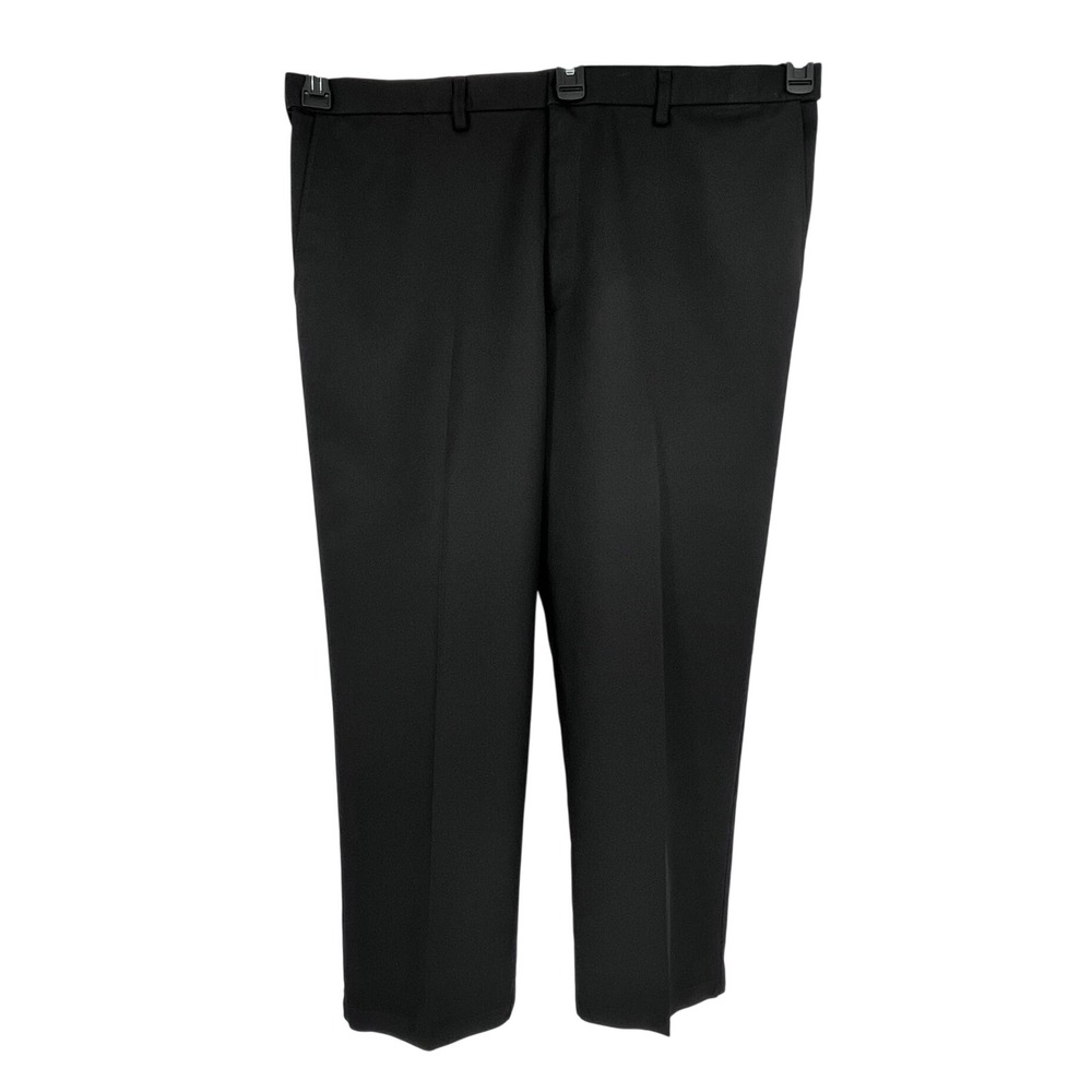 Haggar Dress Pants Men 40x30 Black Flat Front Straight Leg Office Professional